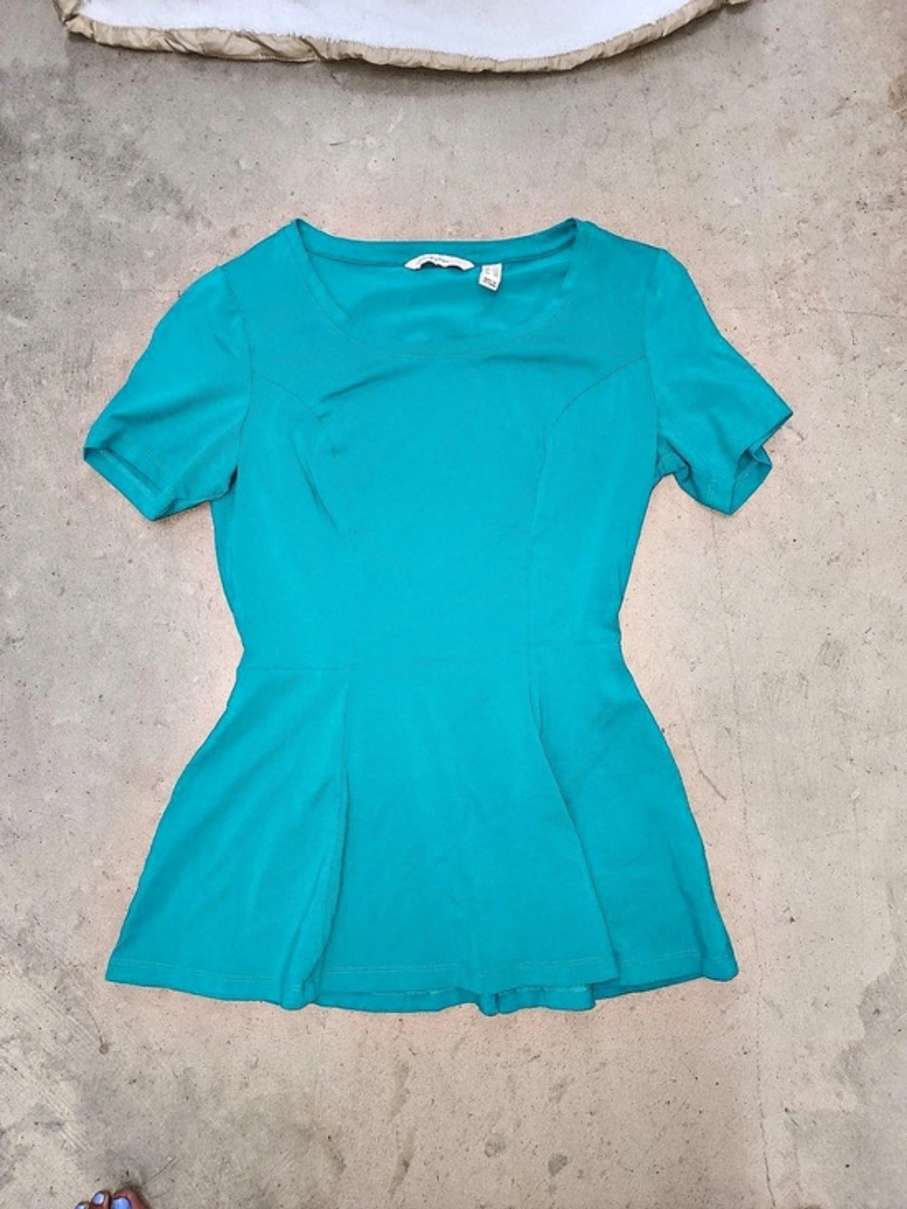 Isaac Mizrahi Live! Short-Sleeve Seamed Peplum Knit Top! Blue XXS
